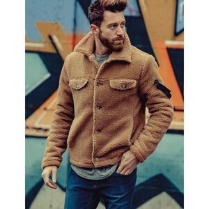 Nohow The‎ Mike Shearling Jacket Men's Trucker Style Camel Made In Italy Sz XL